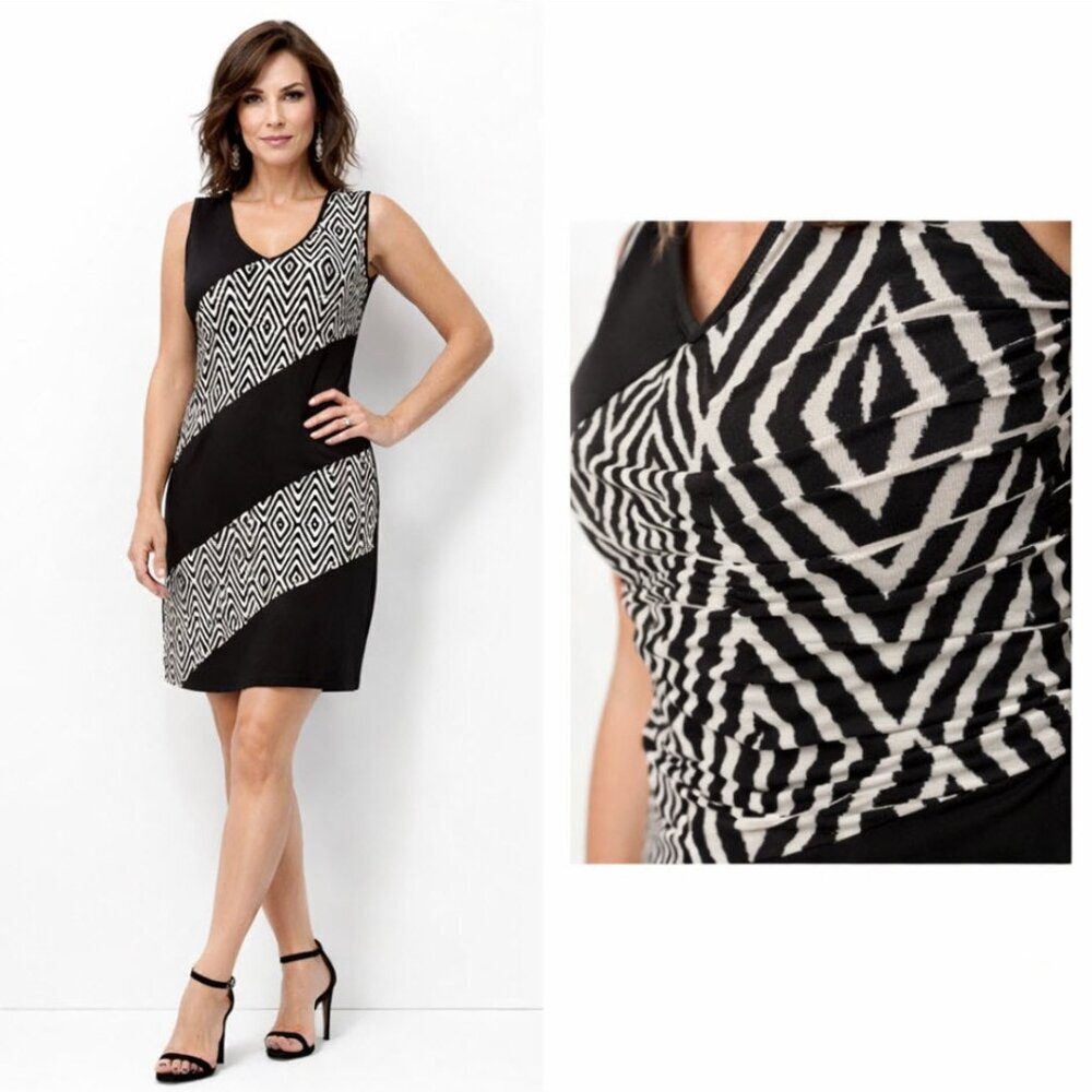Casual Black White Sleeveless Dress Sheath Stretch Size XL Chic Work